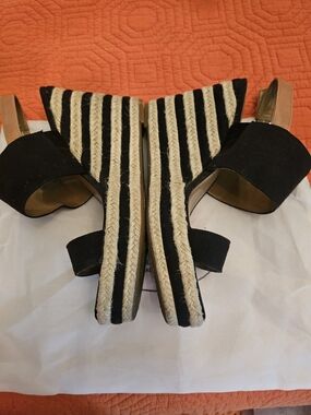 Black Espadrille Platform Sandals with Natural Rope Stripes